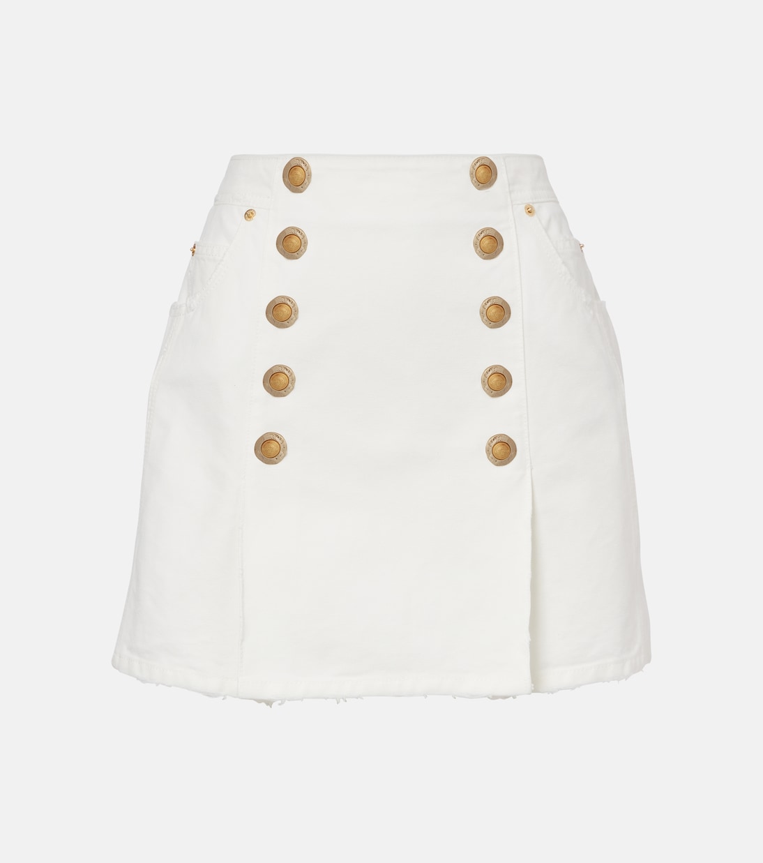 

Складчатая хлопковая юбка-мини из парусины Balmain, Blanc Casse