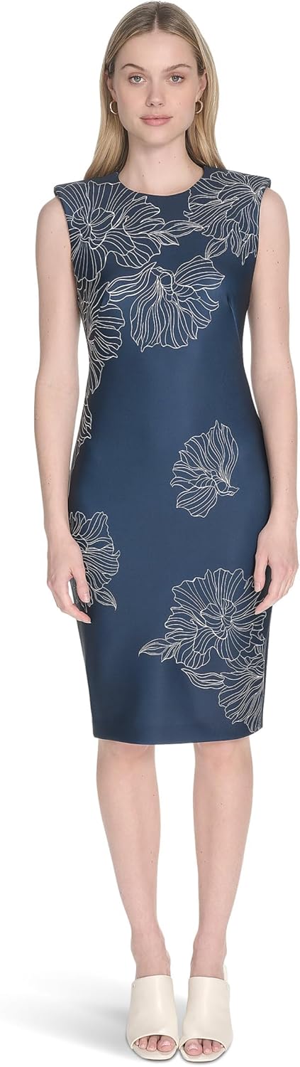 

Женское платье-футляр Calvin Klein с короткими рукавами и цветочным принтом, Indigo/Antique White, Белый, Женское платье-футляр Calvin Klein с короткими рукавами и цветочным принтом, Indigo/Antique White