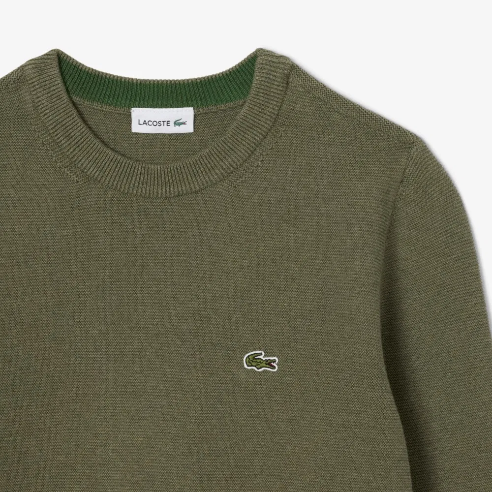 Детский базовый свитер с длинным рукавом из шерсти, цвета хаки, от Lacoste — фото 3