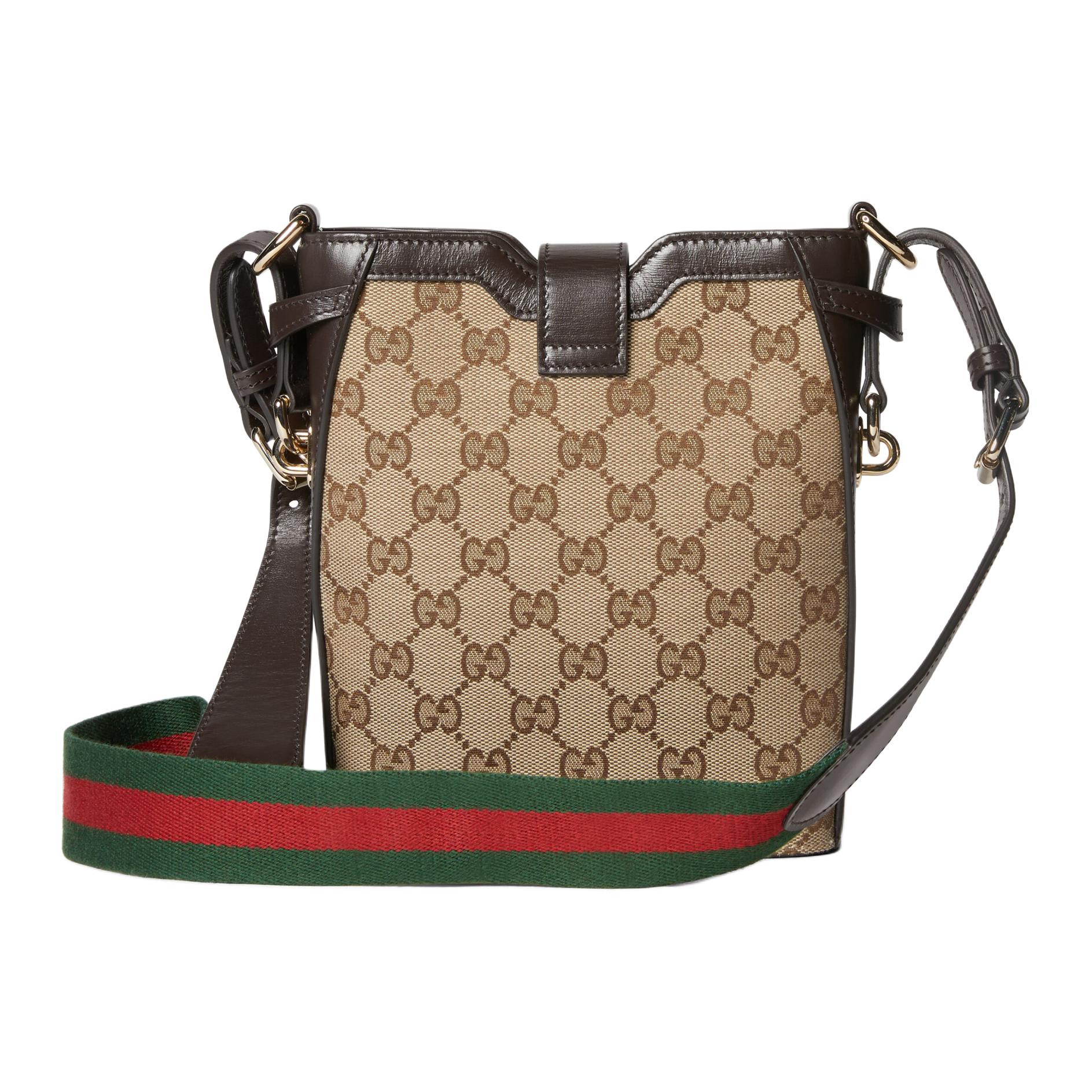 Женская сумка-ведро GUCCI из канваса с кожаной отделкой — фото 4