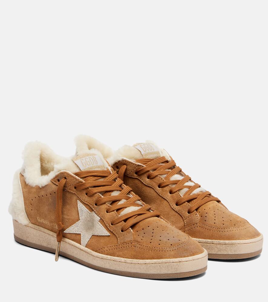 Кроссовки из замши Ball Star с отделкой из овчины Golden Goose, Cognac/Beige/Silver