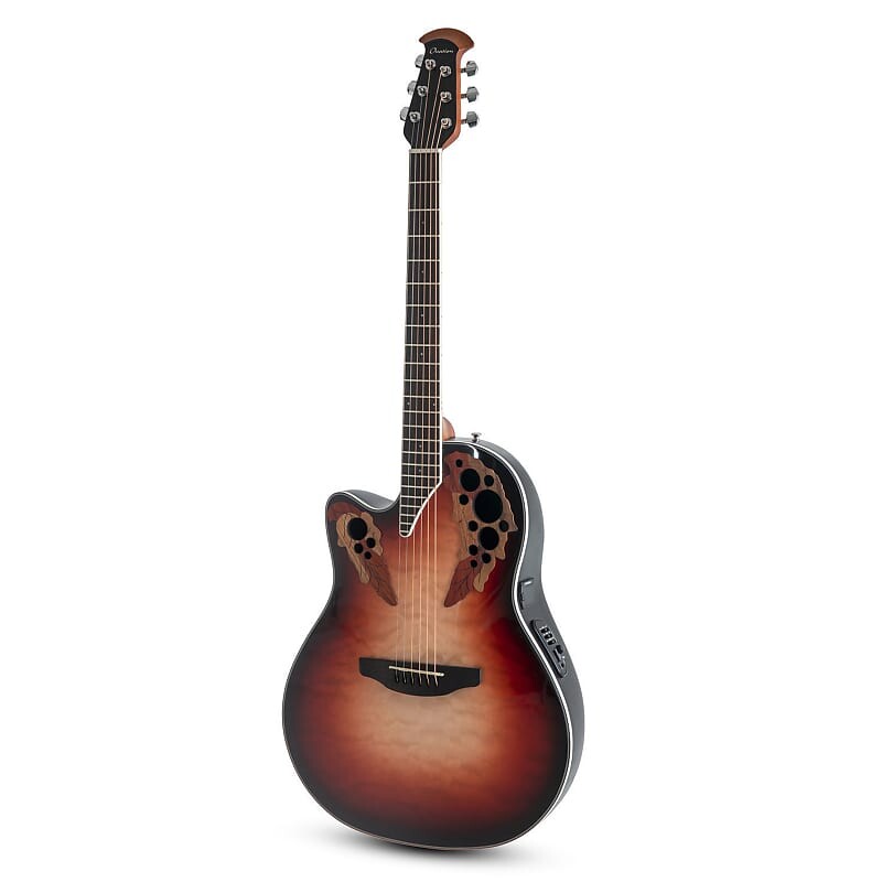 

Акустическая гитара Ovation Celebrity Elite Plus E-Acoustic Guitar CE44LX-1R, MS/Mid/Cutaway, Ruby Burst, Lefty