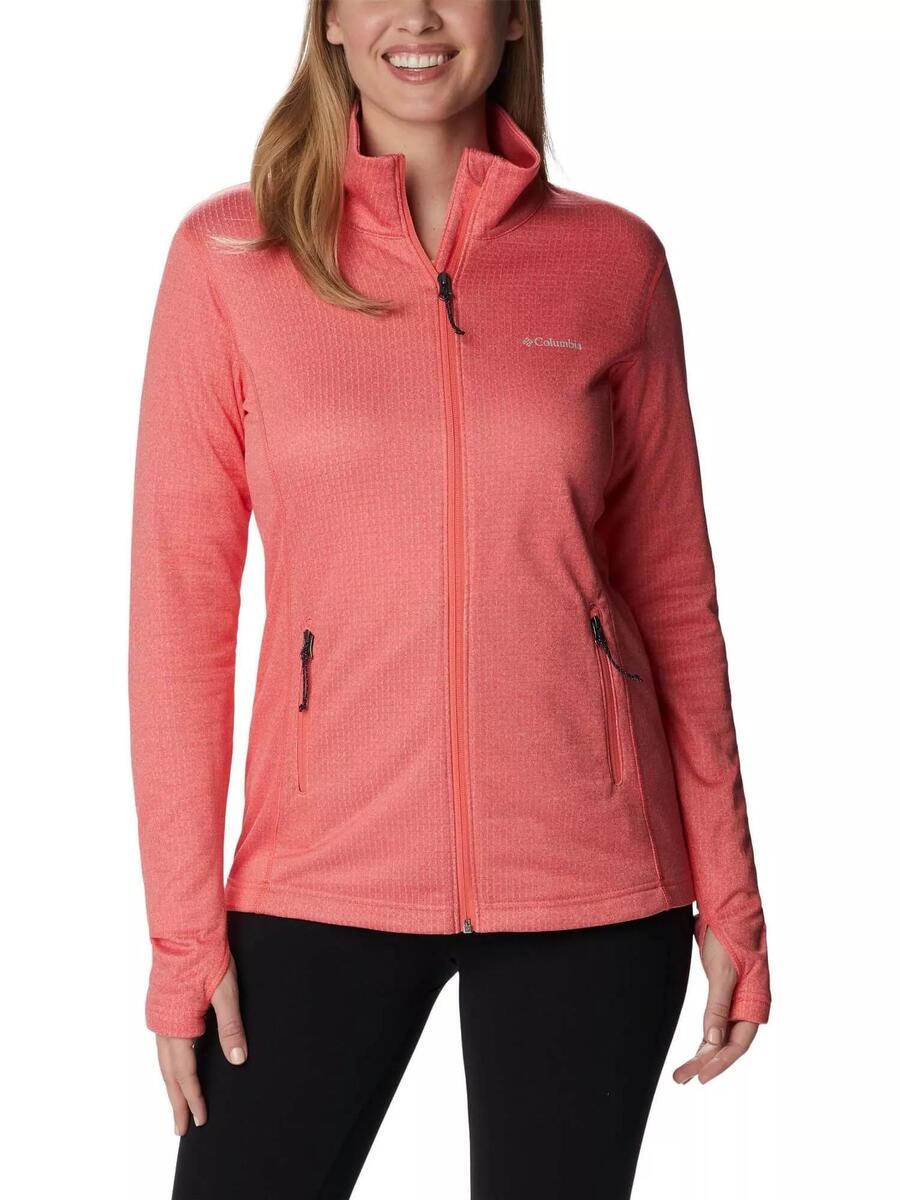 

COLUMBIA Флисовый пуловер с сетчатым принтом в виде парка, с застежкой-молнией, женский, розовый