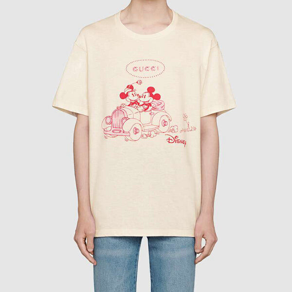 Футболка GUCCI x Disney Year Of The Rat Limited Mickey Printed Retro For Men Beige, цвет creamy — фото 2