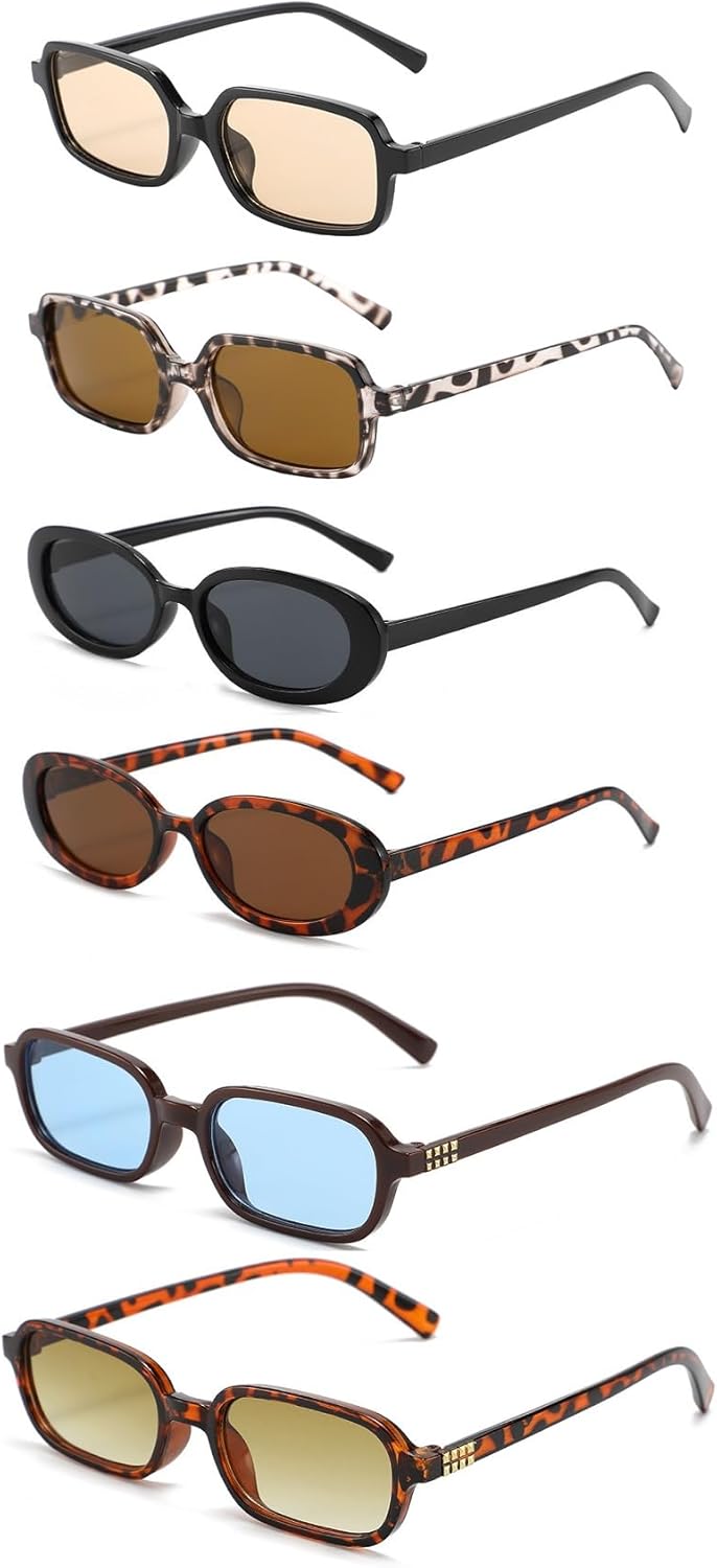 

Набор из 6 женских солнцезащитных очков в маленькой оправе с леопардовым принтом - геометрические солнцезащитные очки в полной оправе для женщин ENSARJOE, 6pcs Black Champagne Gray Bean Flower Tea Coffee Blue