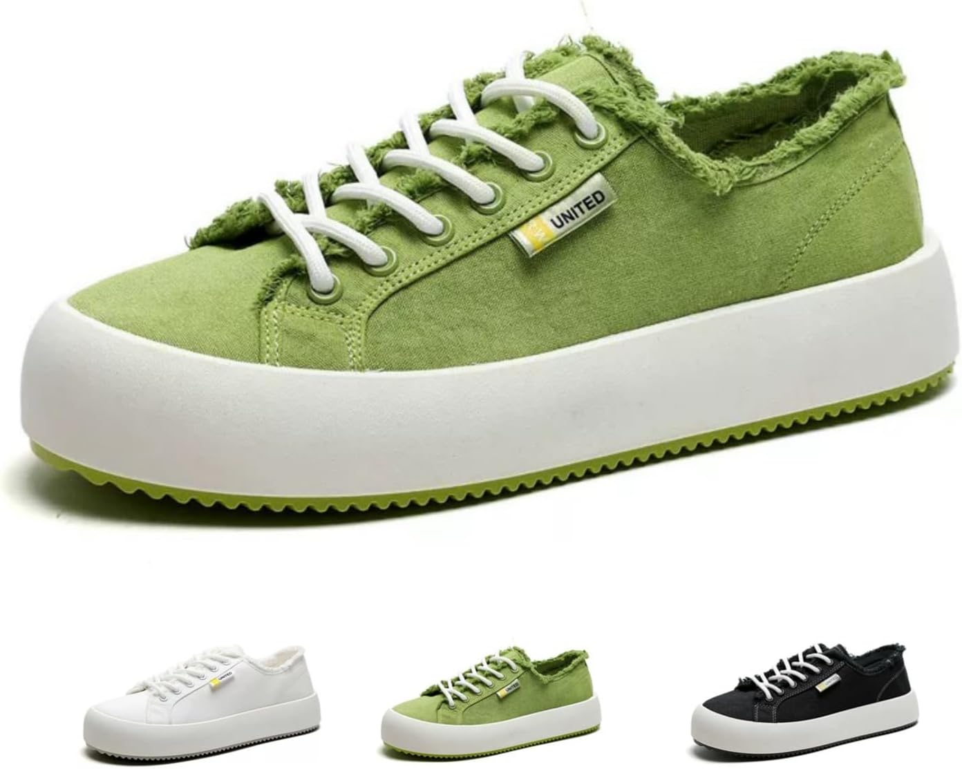 

Мужские модные кроссовки MACEFIL из холщовой ткани, стиль Y2K, массивная платформа, легкие, дышащие, для повседневной ходьбы, зеленый