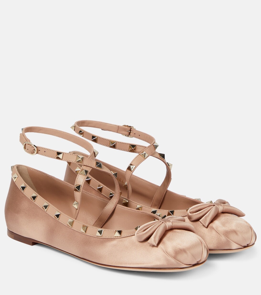Атласные балетки Rockstud Valentino Garavani, нейтральный
