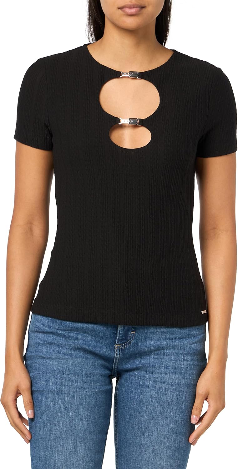 

GUESS Женская экологичная короткая футболка Valeriahook, Jet Black, Черный, GUESS Женская экологичная короткая футболка Valeriahook, Jet Black