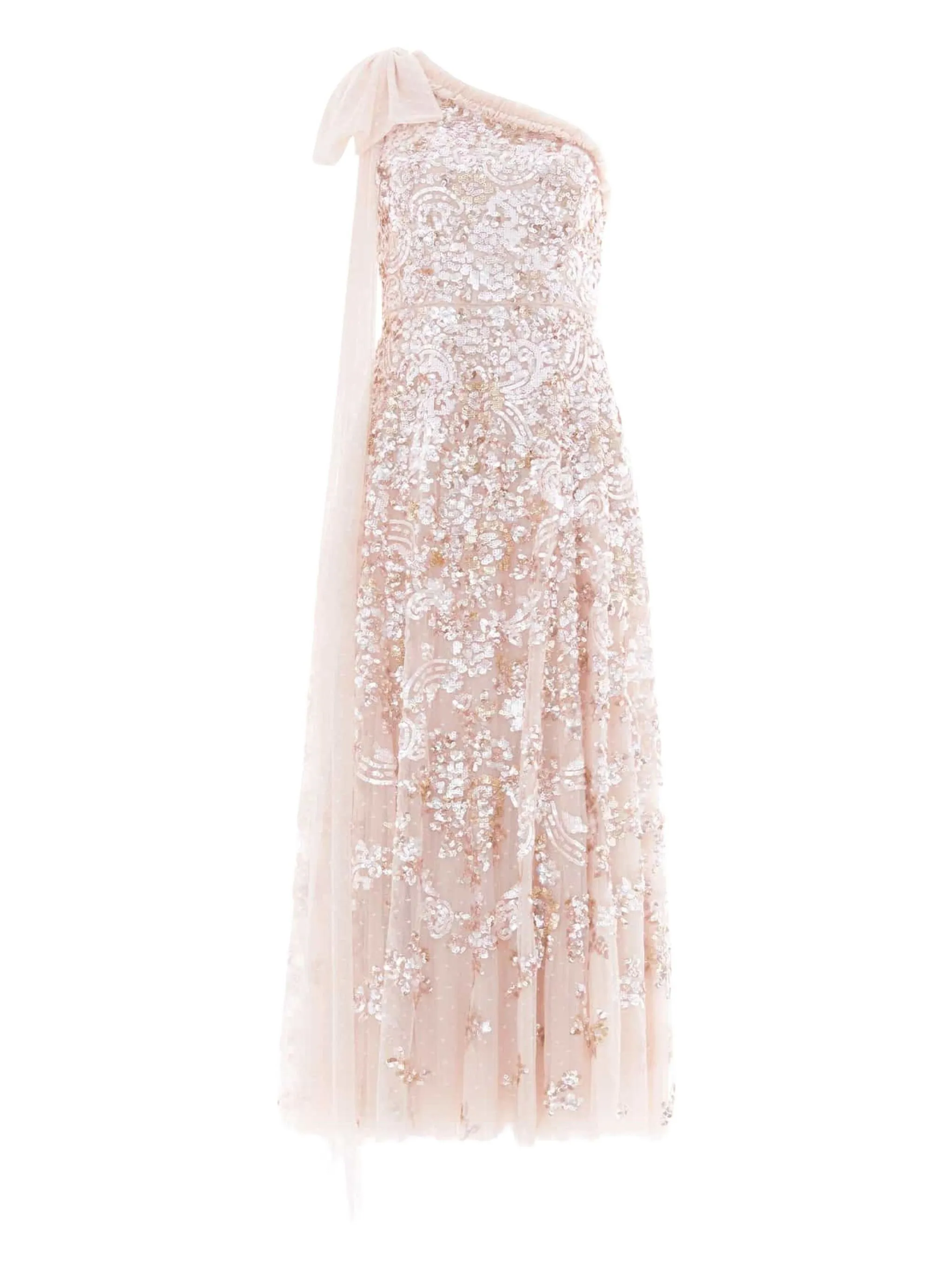 

Платье миди с бантом на одно плечо Needle & Thread, нейтральный