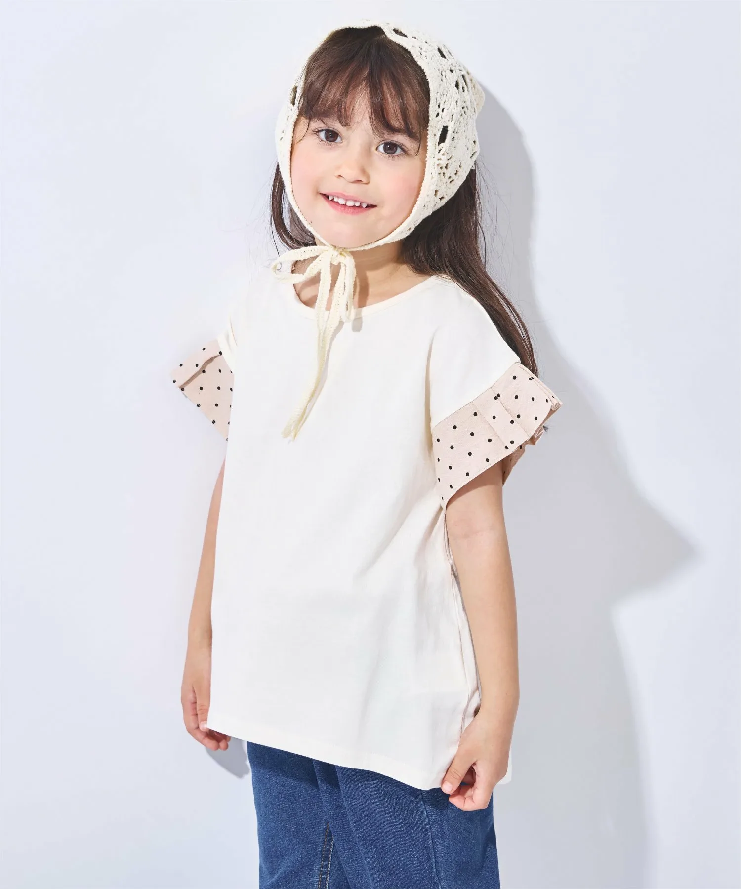 Футболка с короткими рукавами и оборками на рукавах Ever Closet, Ivory Dot