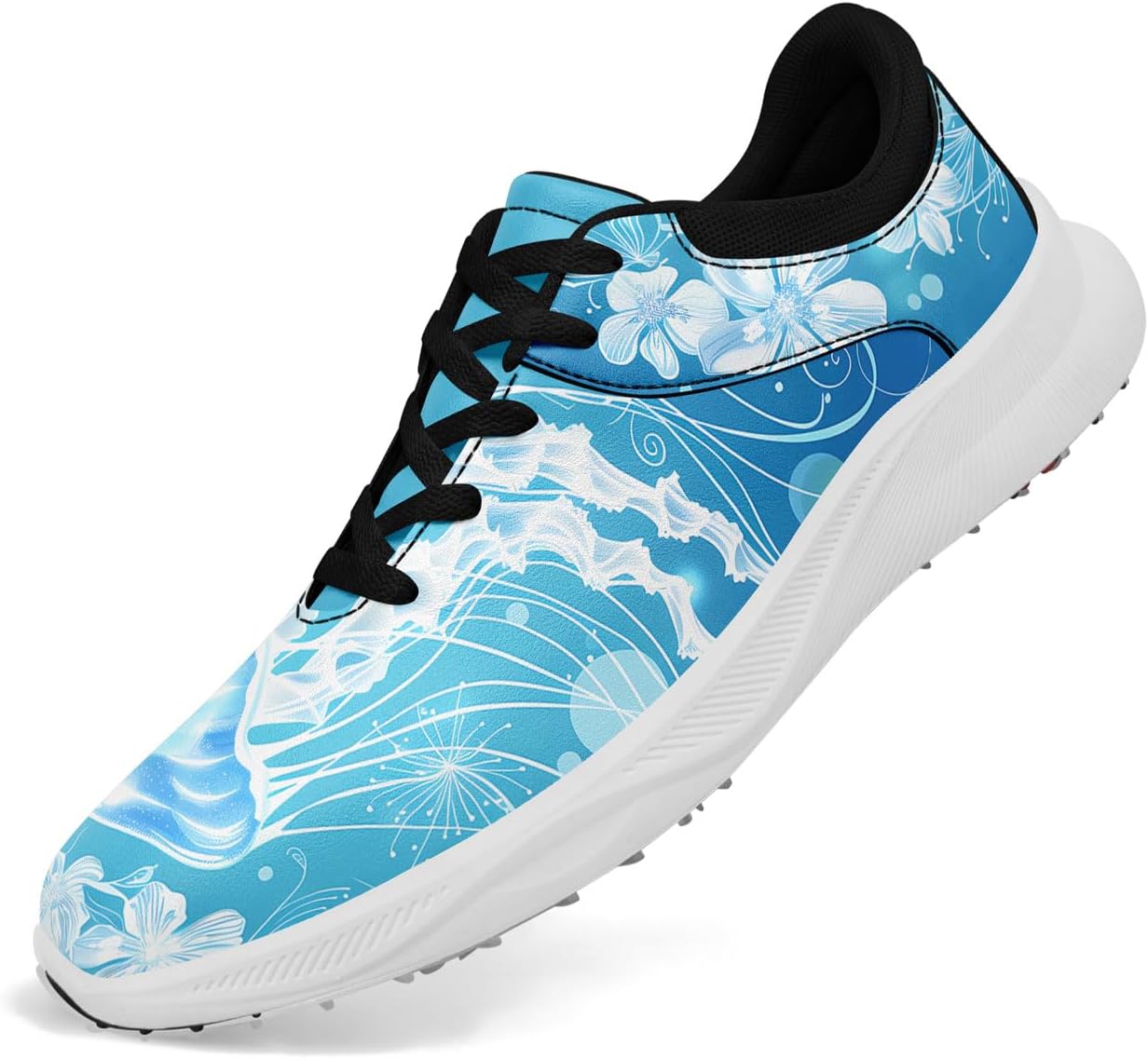

Водонепроницаемые гольф-туфли без шипов для мужчин и женщин - с гавайским океанским принтом, легкие, дышащие и удобные для гольфа и повседневной носки Awsole, черный/синий