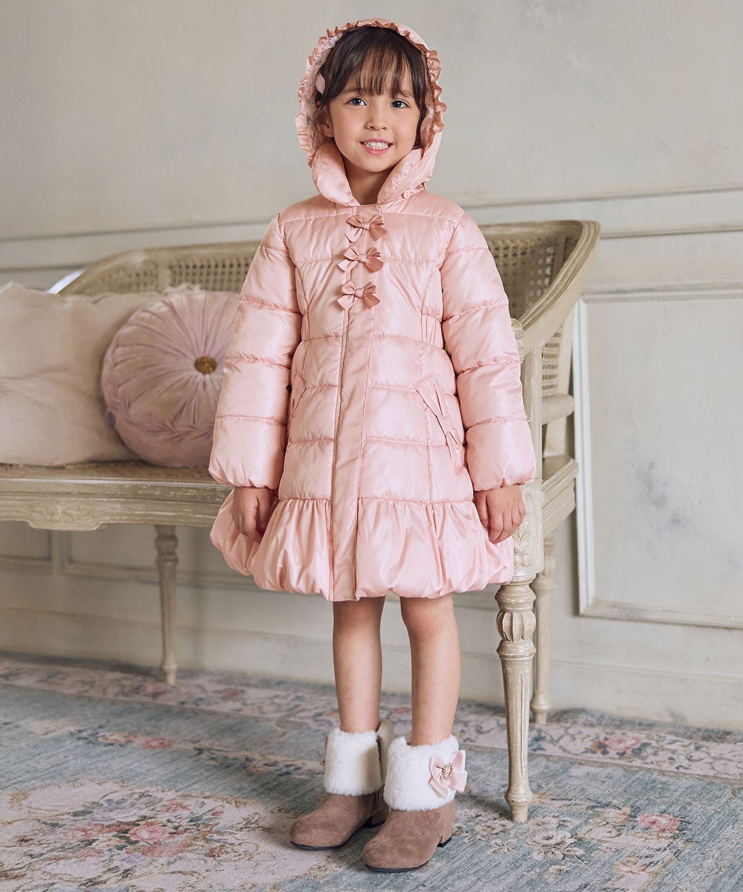 Пальто А-силуэта со съемным капюшоном, можно стирать в машинке ANY KIDS, Pink [012] — фото 4