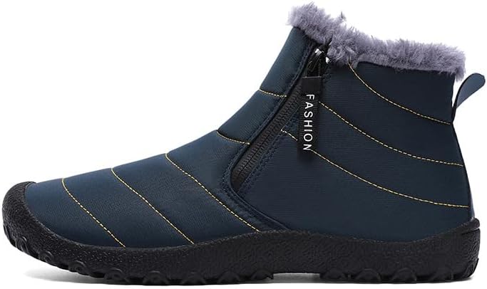 

Мужские слипоны для снега с теплой плюшевой подкладкой, удобные противоскользящие и прочные термальные ботинки с боковой молнией, зимняя обувь для мужчин Dikermoon, синий