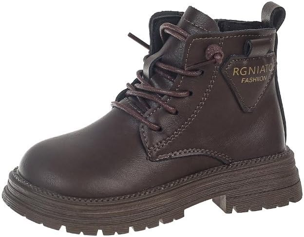 

Детские кожаные короткие ботинки IWIHMIV для девочек с молнией, невысокие зимние ботинки на шнуровке для мальчиков, противоскользящие уличные ботильоны, Brown