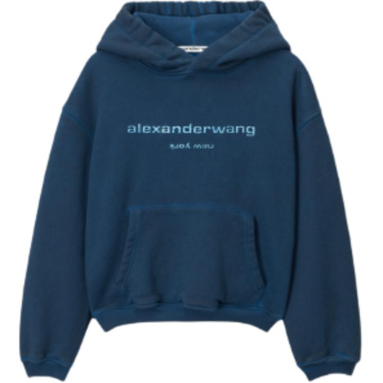 

Хлопковый худи с тисненым логотипом Alexander Wang, морской синий