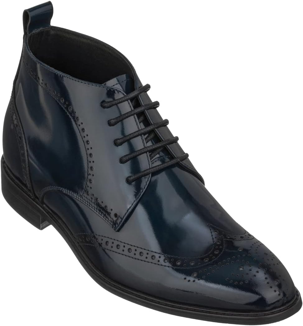 

Мужские невидимые туфли-поднятые TOTO - темно-синие премиальные кожаные ботинки с шнуровкой и английским носком - на 7 см выше - K99603 - размер 8 D(M) US