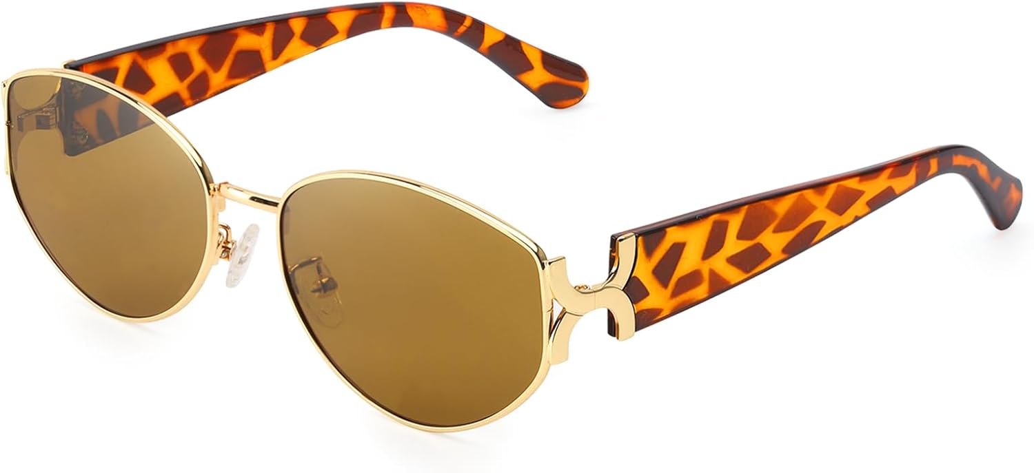 

Ретро-солнцезащитные очки овальной формы «кошачий глаз» для женщин и мужчин, винтажные солнцезащитные очки 90-х годов, модные модели 2026 года DreamCalf, A01- Gold Tortoise/Brown