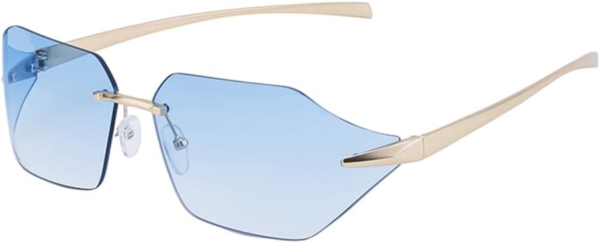 

Маленькие прямоугольные солнцезащитные очки без оправы для мужчин, винтажные солнцезащитные очки без оправы для панк-стиля, очки с защитой от УФ-излучения UV400 MTZJH, C6goldblue