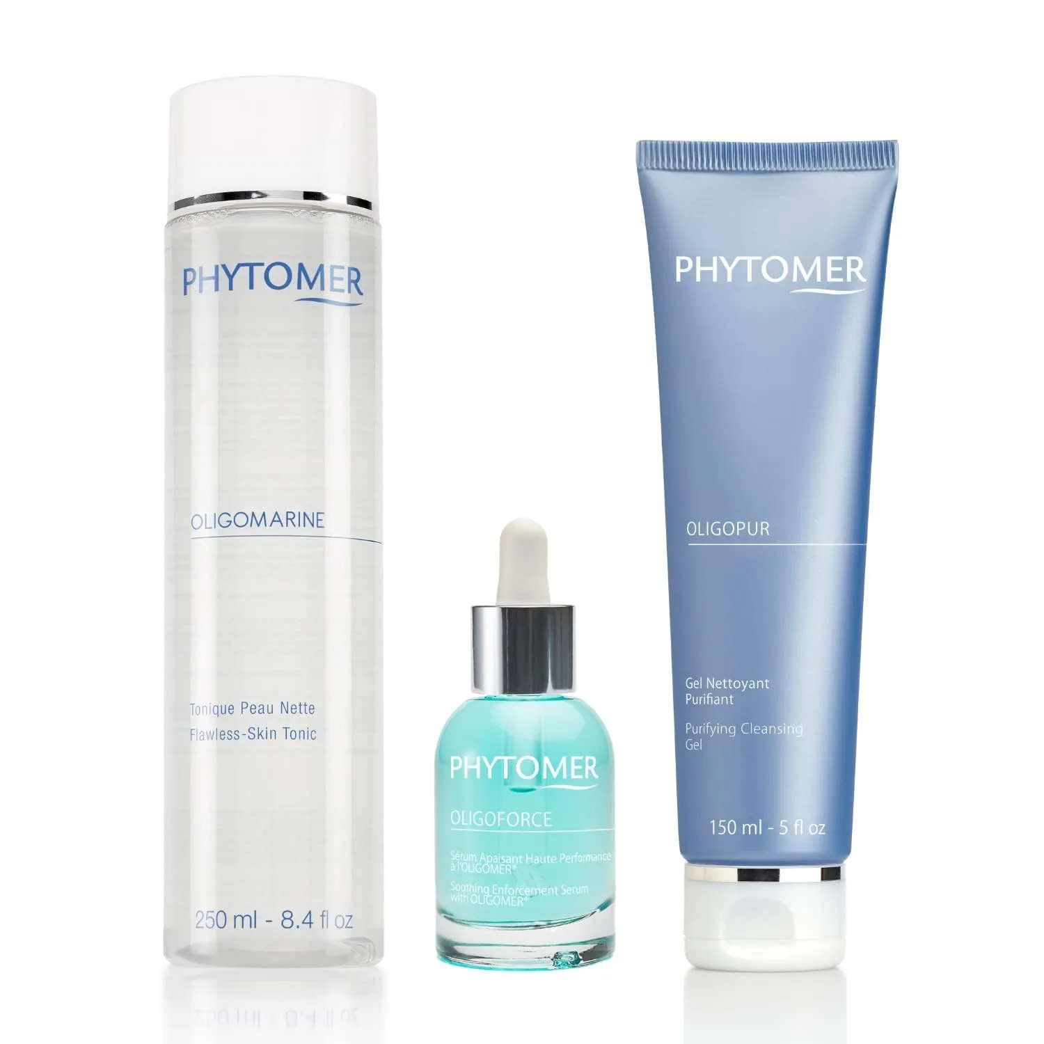 Набор Phytomer Flawless Skin Bundle: очищающий гель Oligopur, тоник для лица Oligomarine Flawless Skin Tonic, успокаивающая сыворотка для лица Oligoforce.
