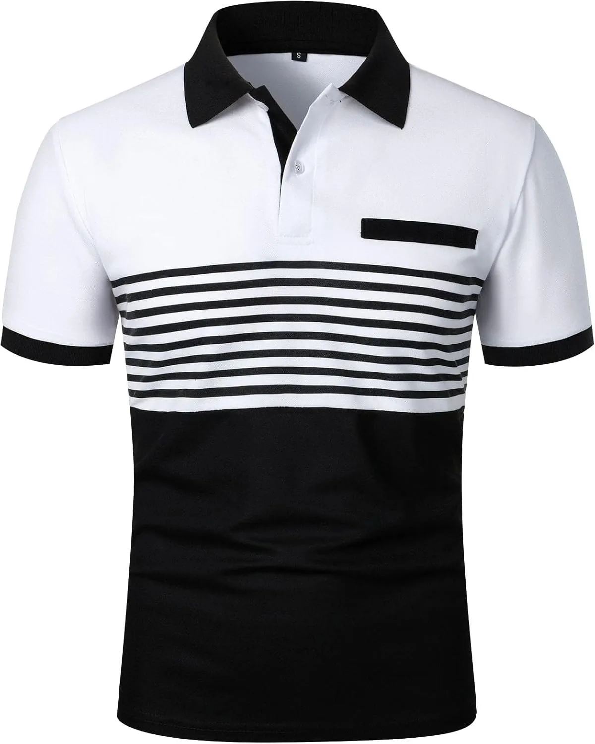 

Мужская поло с коротким рукавом и воротником на пуговицах в полоску