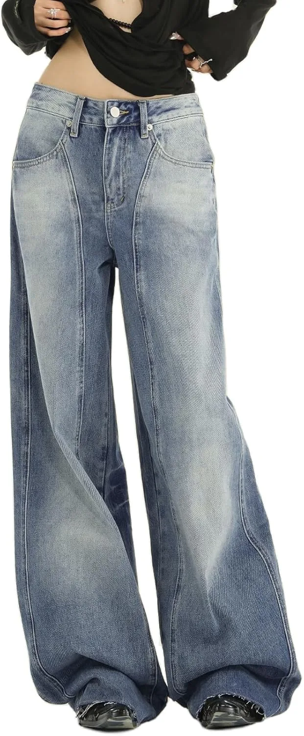 

Женские джинсы с высокой талией и широкими штанинами, светлая стирка, прямой крой HBER