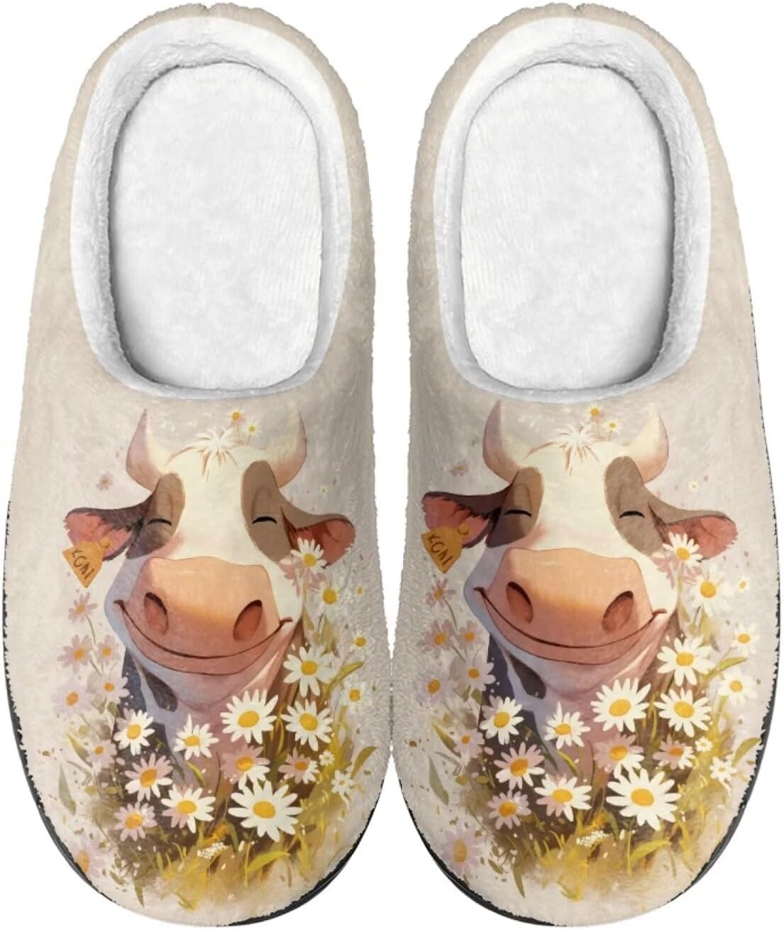 

Домашние и тапочки для женщин, мужские удобные фланелевые теплые тапочки на плоской подошве, зимние домашние сабо Tofrimade, Cow Daisy
