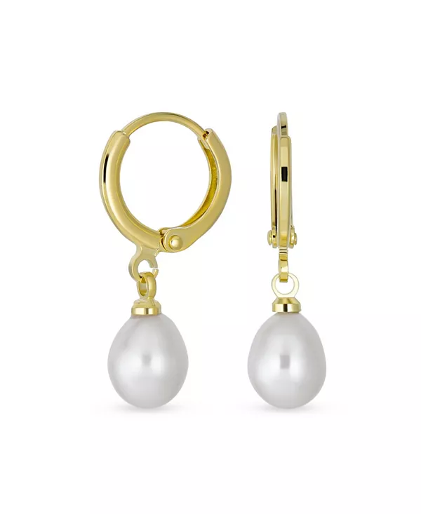 

Классические мини-серьги-кольца с подвесками-капельками из белого пресноводного культивированного жемчуга, покрытые желтым золотом Bling Jewelry, white