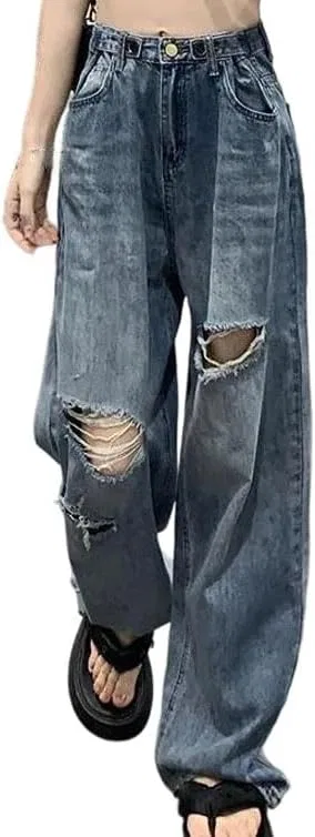 Джинсы свободные Womens Vintage Ripped Jeans, синие