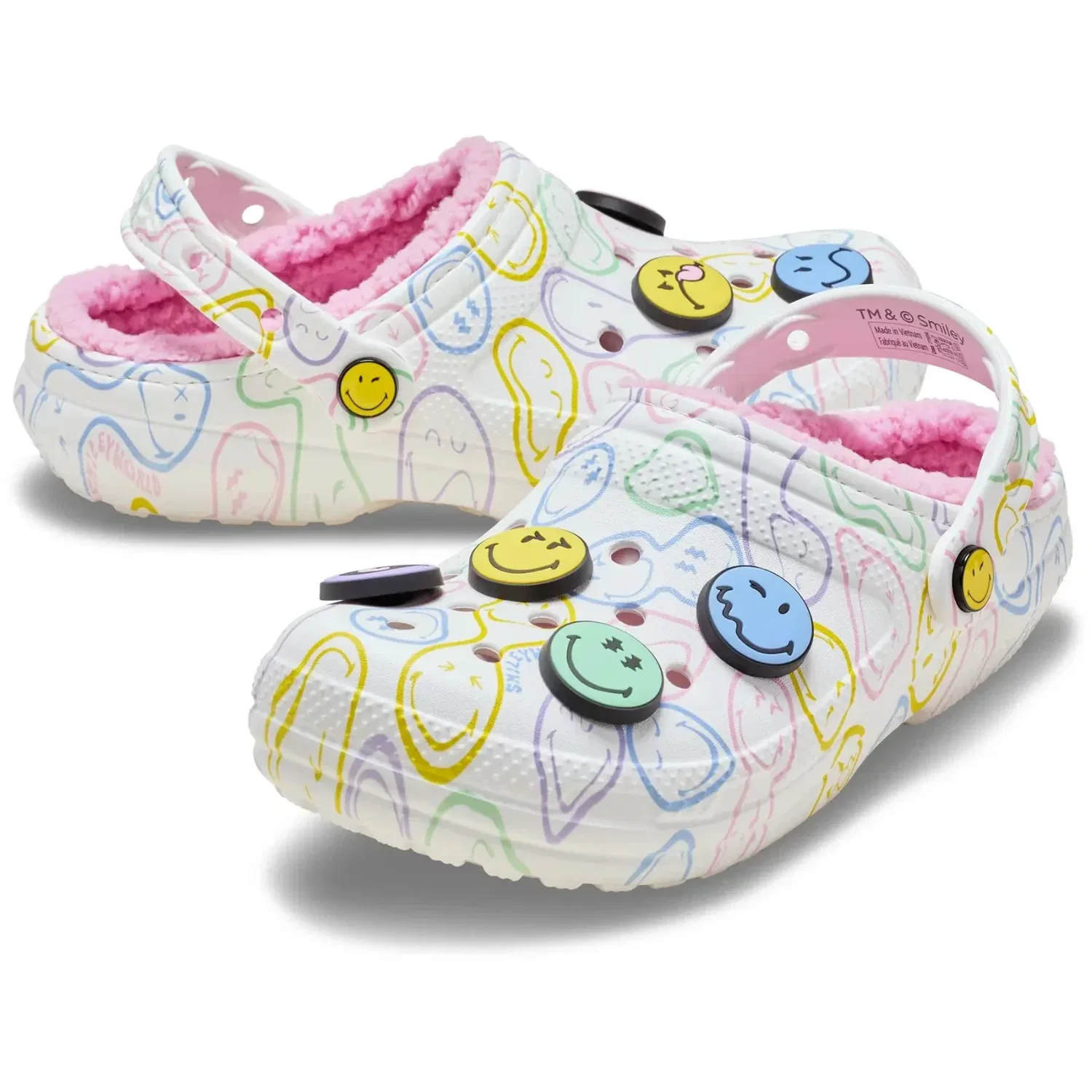 Crocs Smiley Classic Lined 211696-90H Clogs White Casual Shoes JAX1208