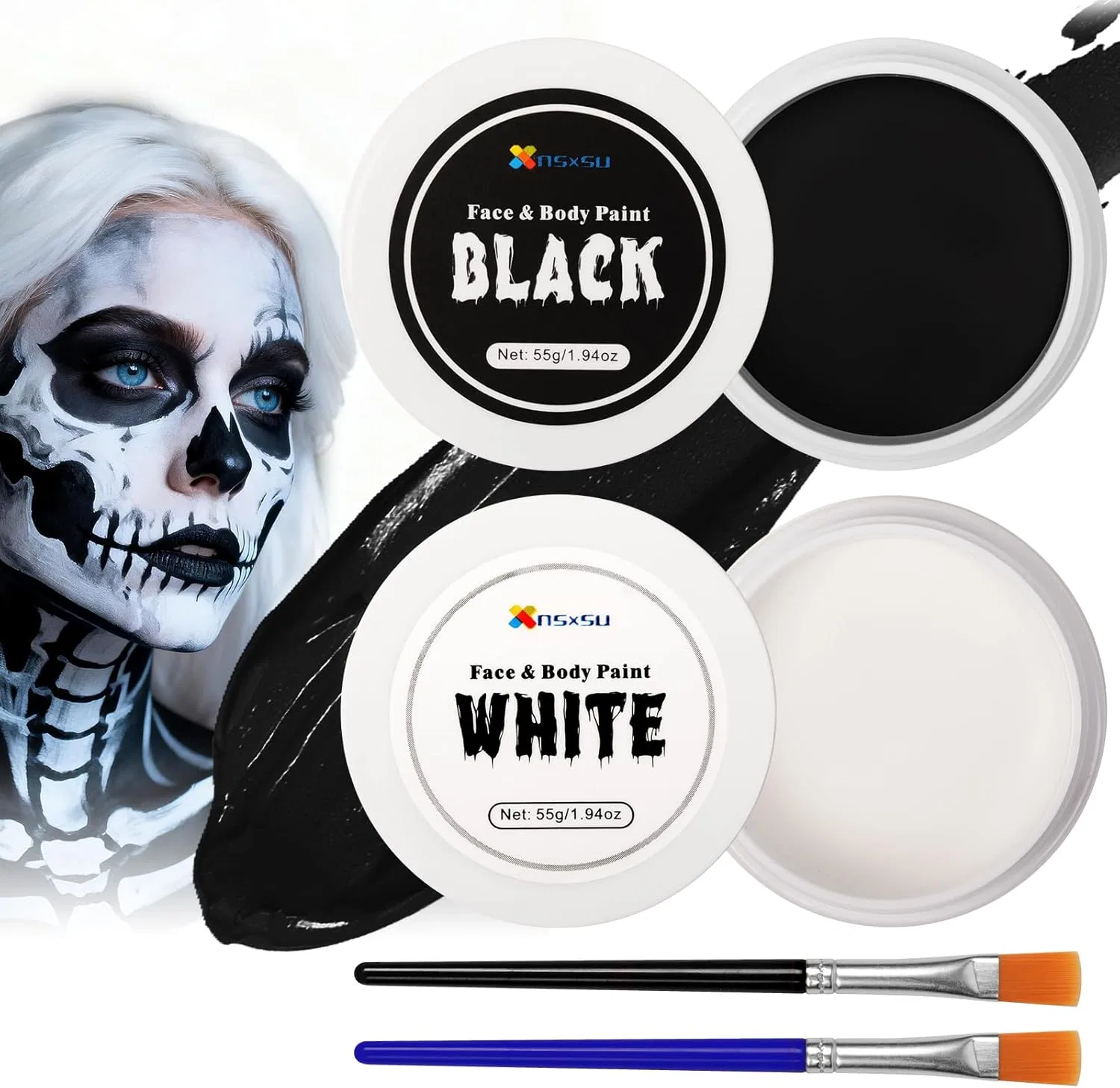 Грим для лица и тела Halloween, белый+черный, nsxsu, 110 г