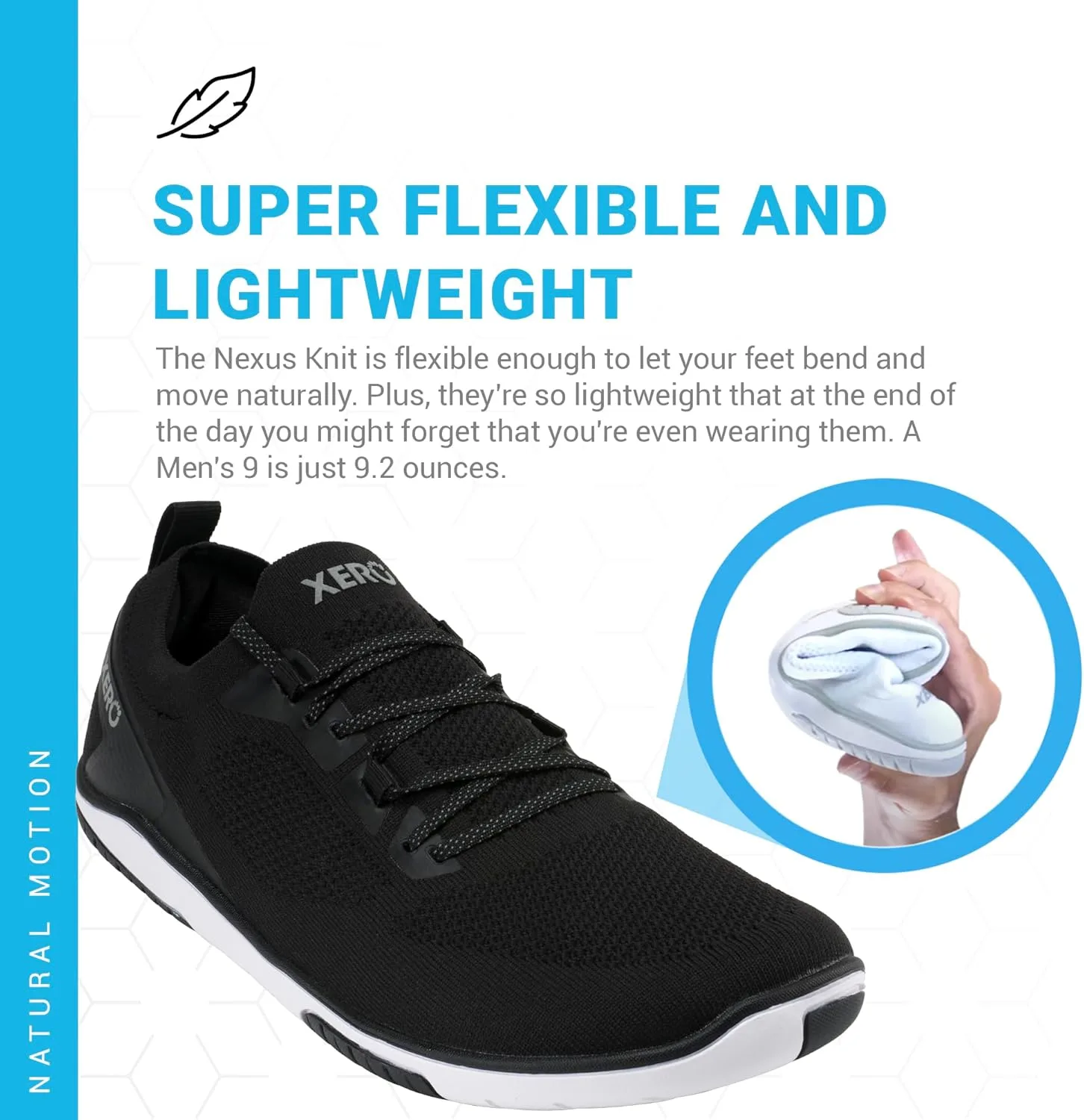Мужские кроссовки Xero Shoes для ходьбы босиком | Кроссовки Nexus Knit для тренировок | Модные мужские кроссовки с нулевым перепадом высоты подошвы и широким носком | Минималистичный дизайн, черный — фото 4