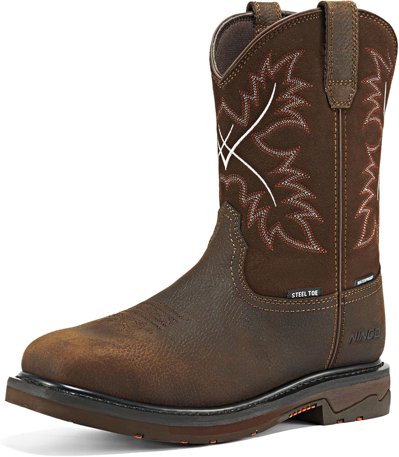 

Мужские ботинки NINGO с металлическим носком, водонепроницаемые ковбойские ботинки с квадратным носком для мужчин, мужские защитные ботинки на подкладке из цельнозерновой кожи, темно-коричневый