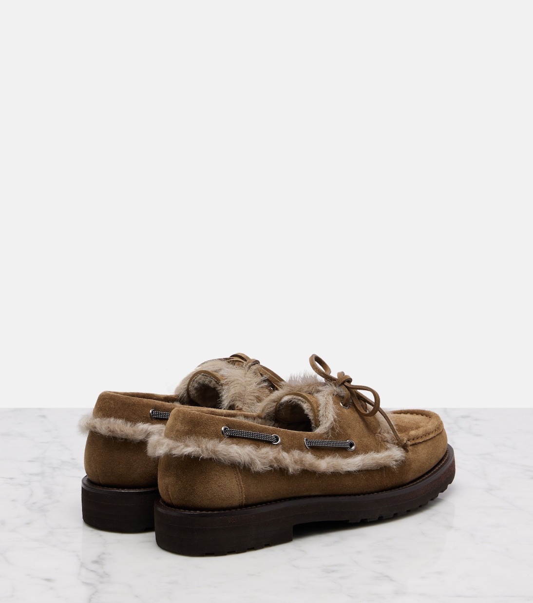 Замшевые туфли-лодочки с подкладкой из овчины Brunello Cucinelli, Sesame — фото 2