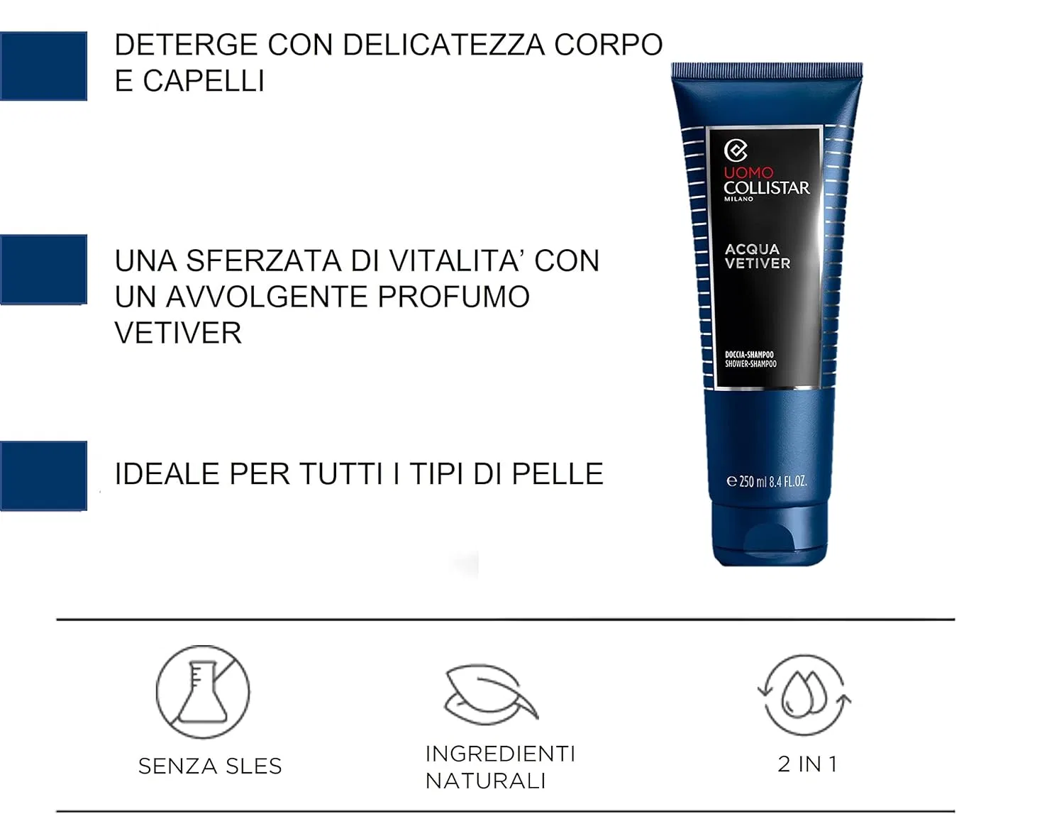 Гель-шампунь для мужчин «Acqua Vetiver» от Collistar, 250 мл Collistar — фото 2