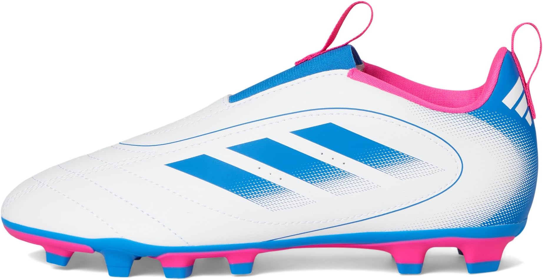 Кроссовки adidas Kids Goletto IX Laceless Firm/Multi Ground Soccer Cleats, цвет White/Bright Royal/Team Shock Pink — фото 4