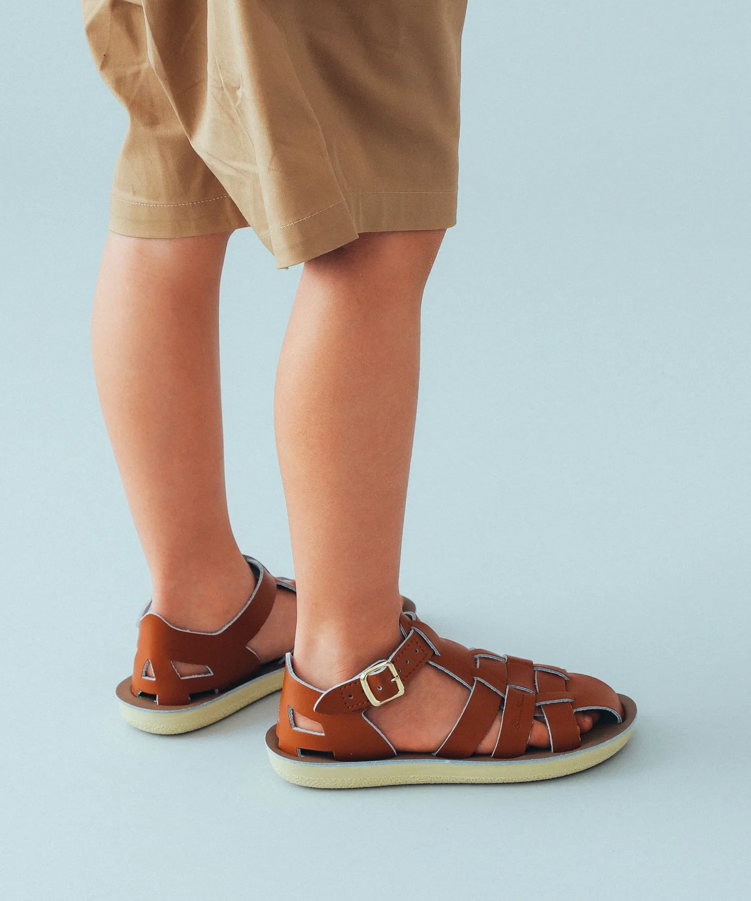 Детские кожаные сандалии SALT WATER SANDALS Shark коричневые — фото 4