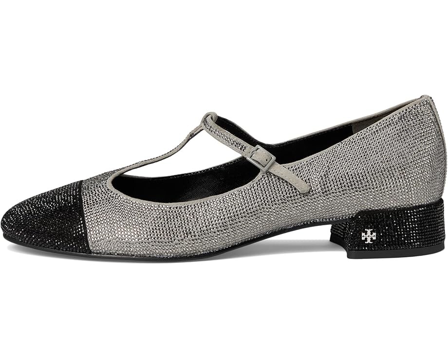 Туфли на плоской подошве Tory Burch Cap-Toe T-Strap Pave Heel Ballet 25 mm, цвет Lapis Gray/Black Diamond — фото 4