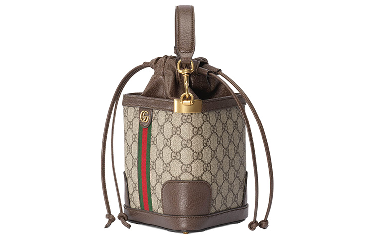 Женская сумка-ведро GUCCI из холста с кожаной отделкой — фото 3