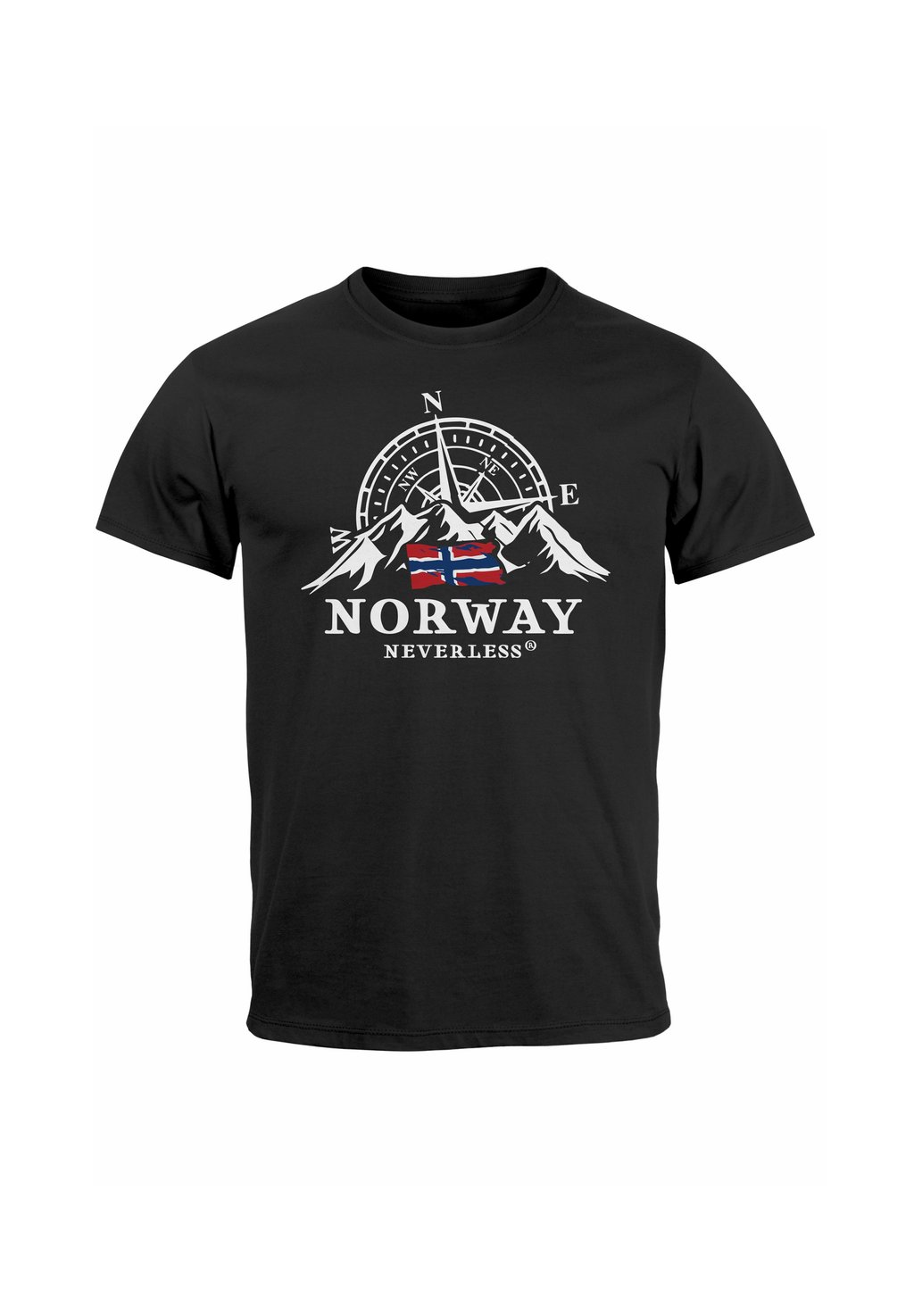 

Футболка с принтом NORWEGEN FLAGGE SKANDINAVIEN NORDISCH KOMPASS FASHION STREETSTYLE Neverless, черный