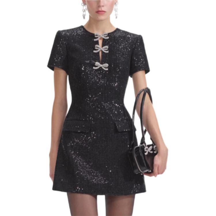 

Self-portrait Женское классическое черное платье с коротким рукавом Self Portrait