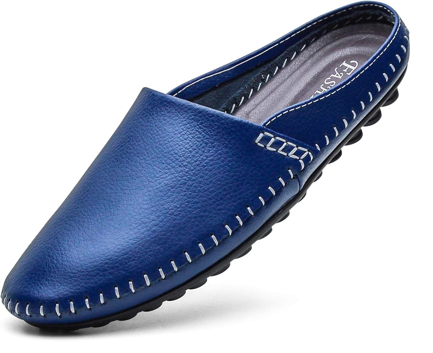 

Мужские классические кожаные тапочки, офисные повседневные домашние лоферы без задника Eastcolor, темно-синий