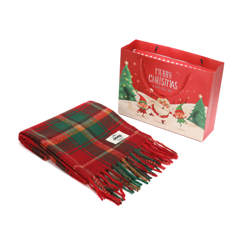 

Jeep Плед из плюшевой пряжи унисекс, Plaid Red and Green+Christmas Box