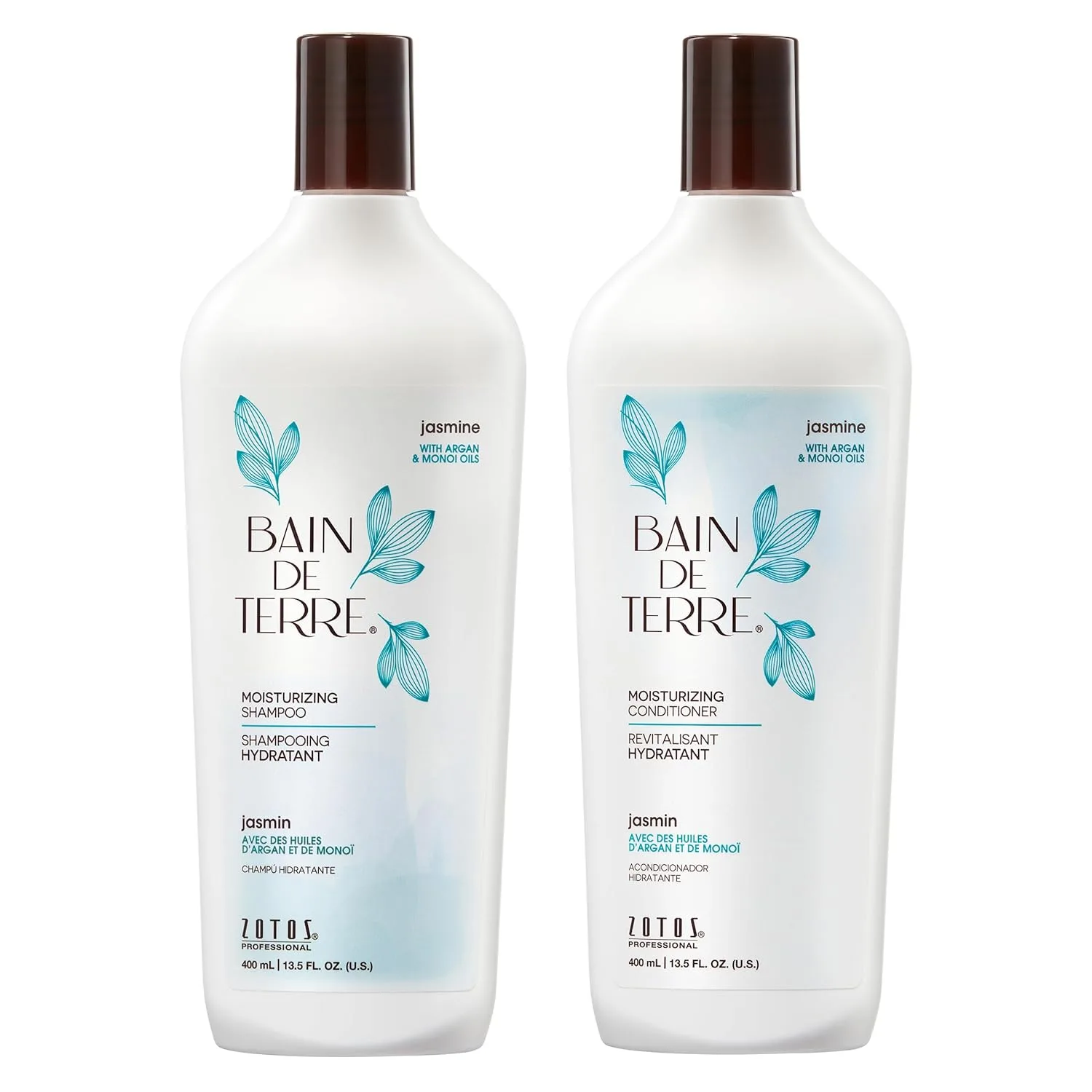 Увлажняющий шампунь Bain de Terre Jasmine, роскошное увлажнение для сухих волос с аргановым маслом и маслом монои, без парабенов, подходит для окрашенных волос, веганский продукт. 399 мл (2 шт.), Green