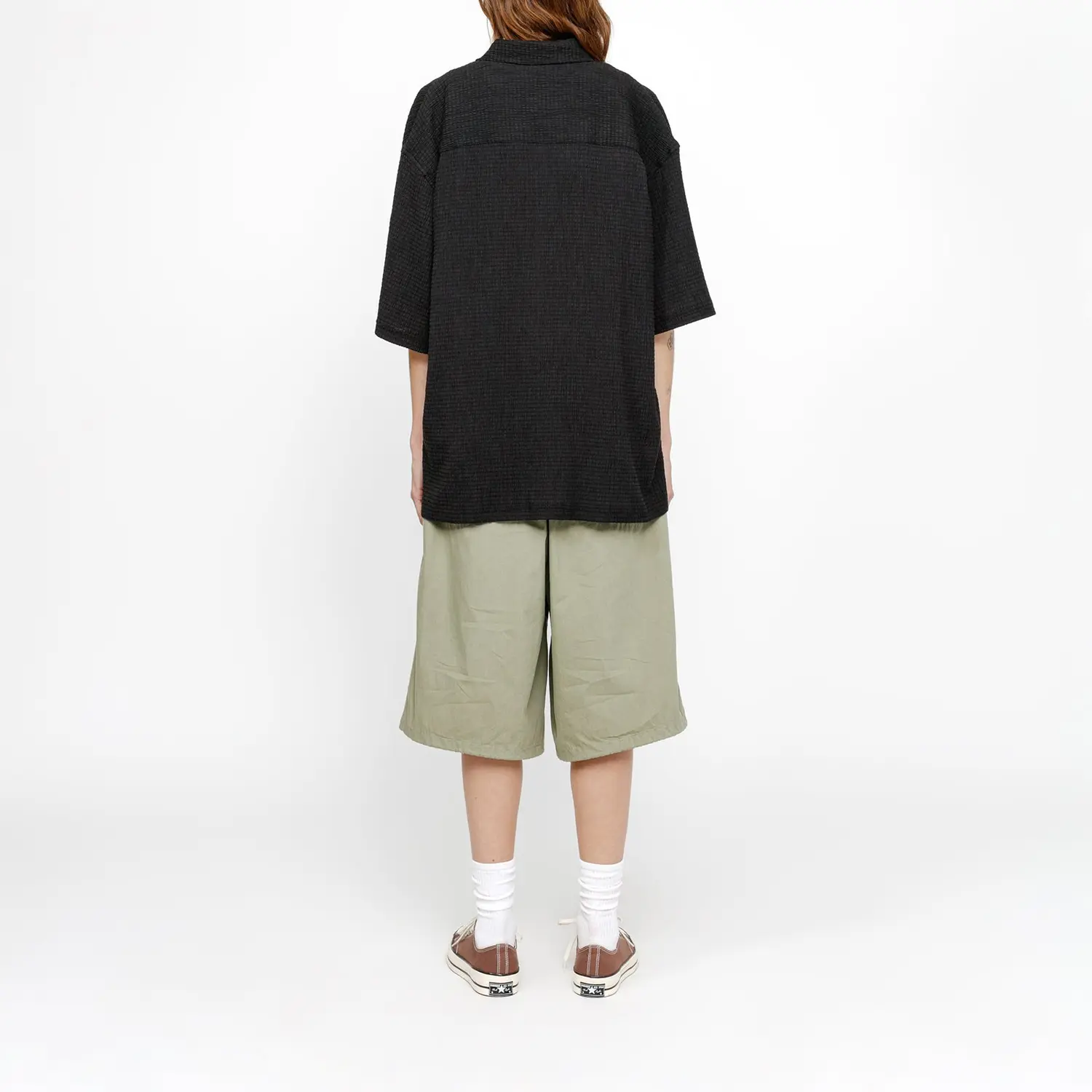 Рубашка свободного кроя с плоским жатым подолом Stussy, черный — фото 3