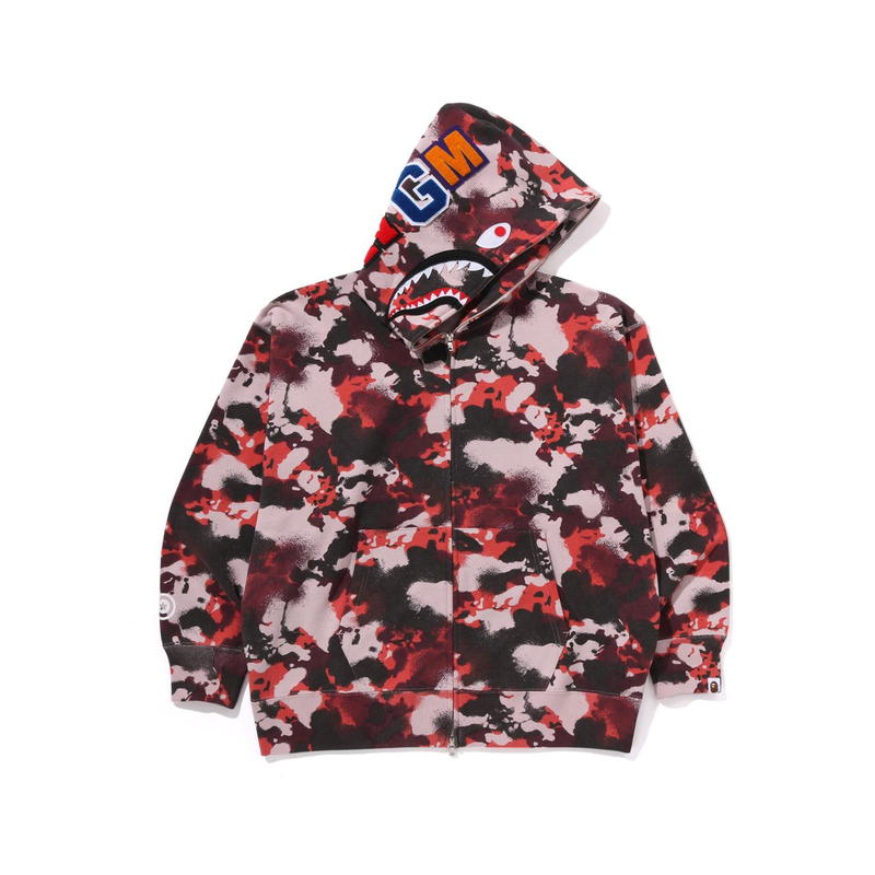 

Бейп мап камуфляж акула расслабленный крой худи с полной молнией A BATHING APE, красный