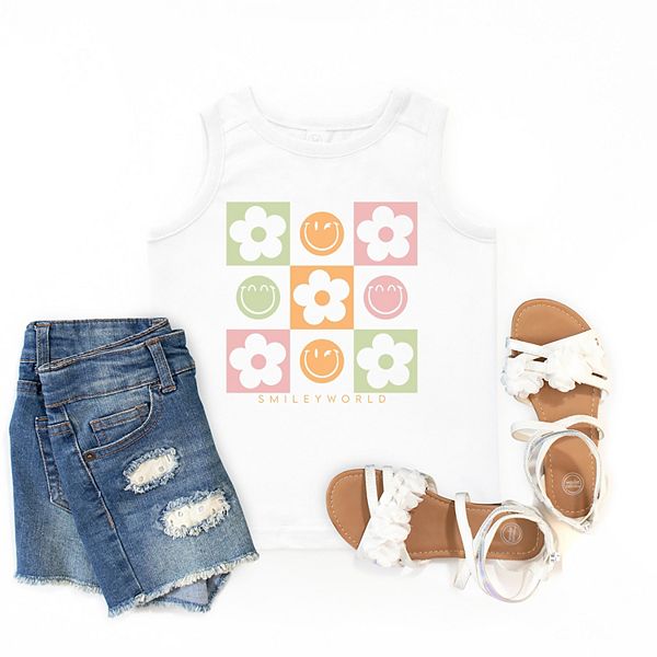Smileyworld клетчатый цветочный смайл молодежный топ The Juniper Shop, White — фото 2
