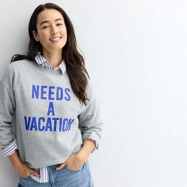 

Женский свитшот с принтом "нужен отпуск" Sonoma Goods For Life, Gray Vacation Graphic