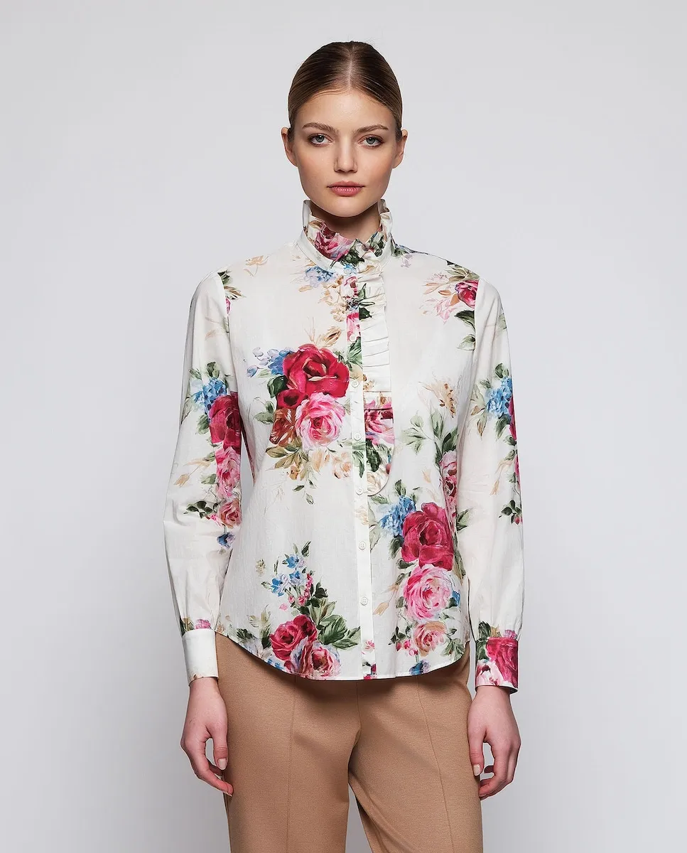 

Женская рубашка с цветочным принтом из хлопка Mirto, белый