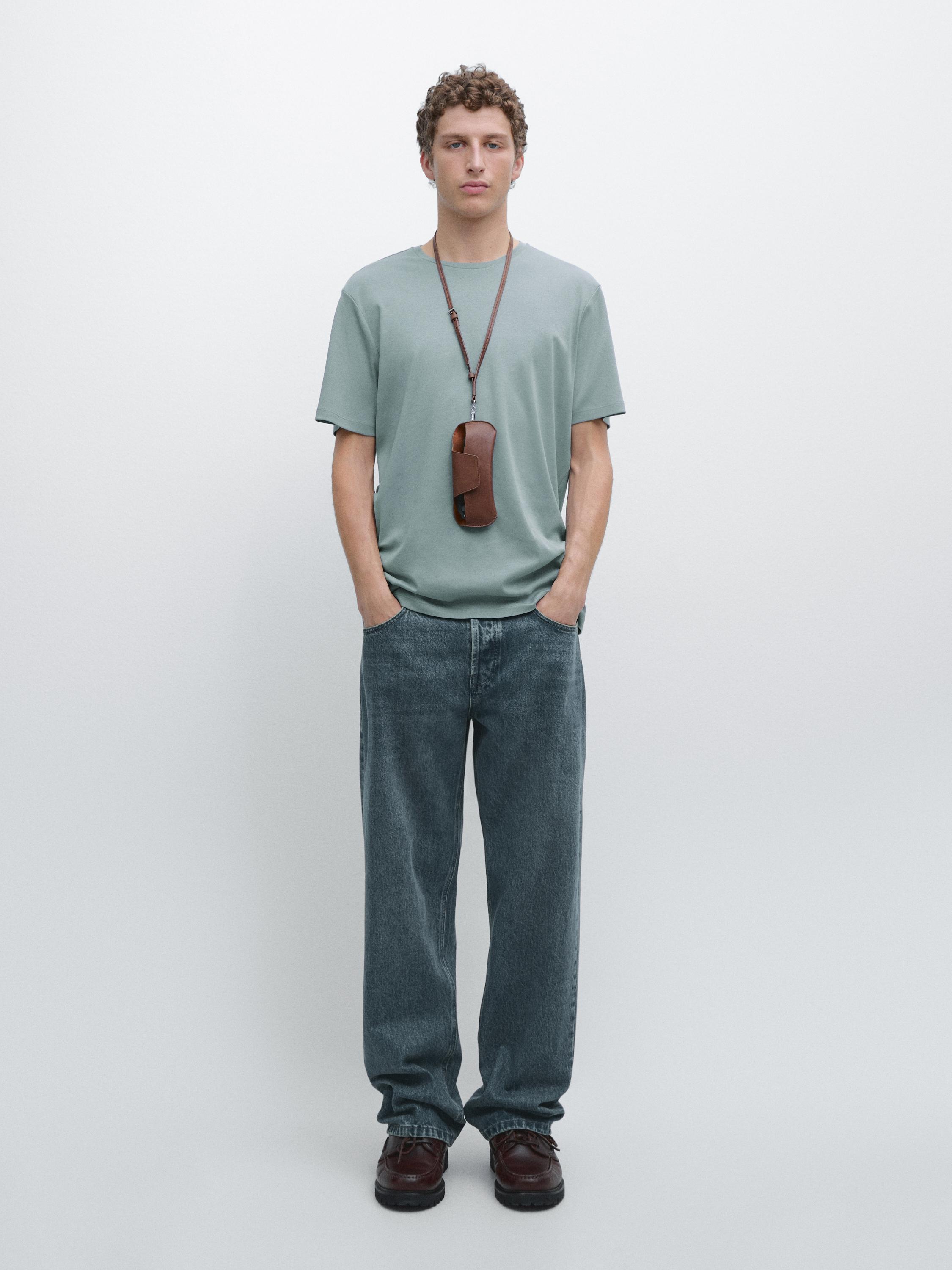 

Футболка с коротким рукавом из хлопковой смеси Massimo Dutti, grey blue, Серый, Футболка с коротким рукавом из хлопковой смеси Massimo Dutti, grey blue