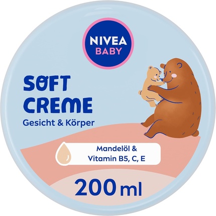 

NIVEA BABY Soft Care Cream Веганский и гипоаллергенный крем для кожи Увлажняющий крем для младенцев с миндальным маслом и витаминами 200 мл